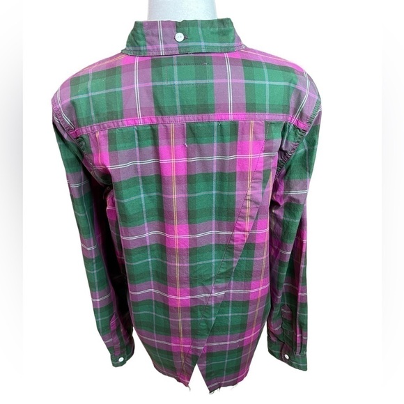 Current Elliott The Ivie Plaid Shirt pink & green Button down size 3 - Picture 5 of 17